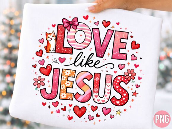 Expressing Faith and Feline Fun with the Love Like Jesus Christian Cat PNG Shirt Design