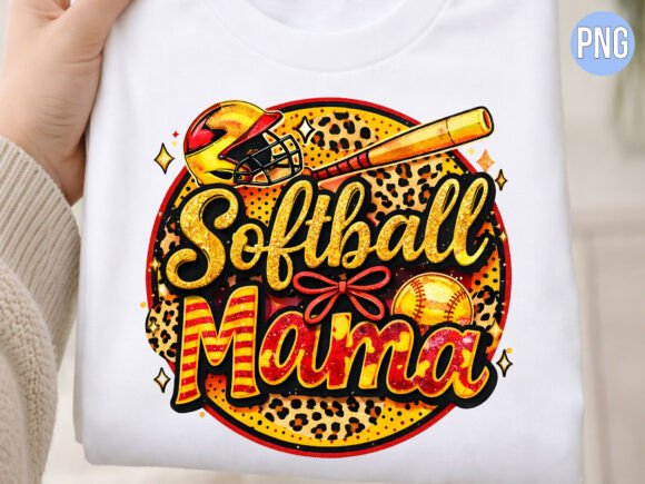 Glitter Softball Mama Leopard Bow PNG