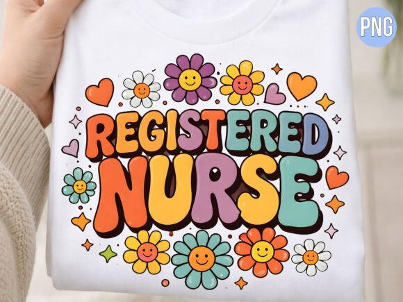 Groovy Registered Nurse Retro Flower PNG for Creators