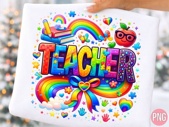 Rainbow Teacher School Supplies PNG for Creative Projects